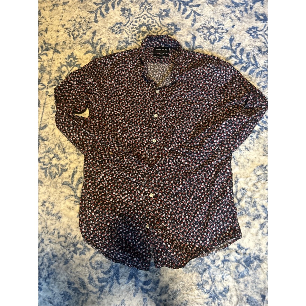 Bonobos Shirt Mens Medium Floral Navy Short Sleeve Tailored Fit